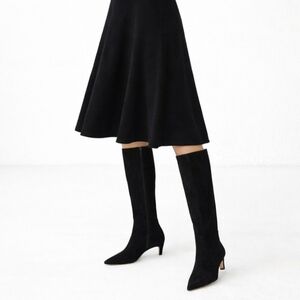 Antonio Melani Wide Calf Knee High Boots 7 Black Suede Kitten Heels New $180